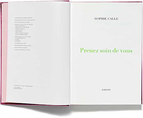 Artists' book by Calle Sophie - Prenez soin de vous